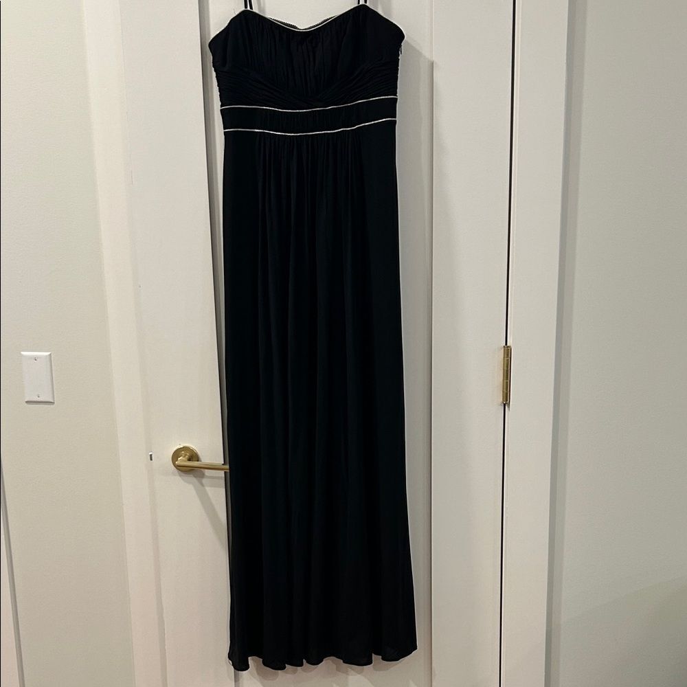 BCBGMaxazria Black Strapless Evening Gown w Silver Accents, Size Medium